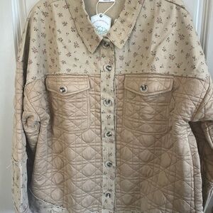 Beige Floral Quilted Utility Jacket